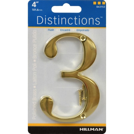 Hillman HILLMAN Distinctions 4 in. Gold Zinc Die-Cast Screw-On Number 3 1 pc 843153